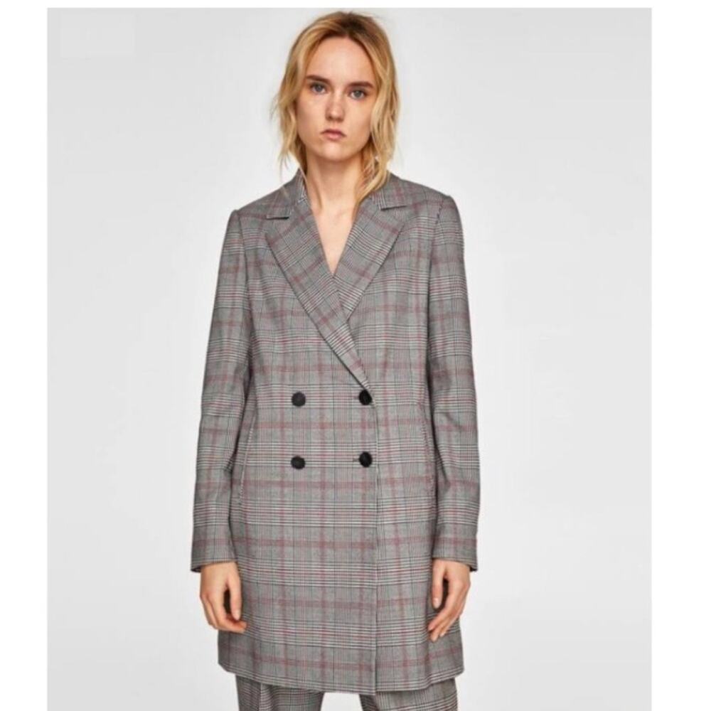 NWOT Zara basic gray plaid checkered coat blazer XS